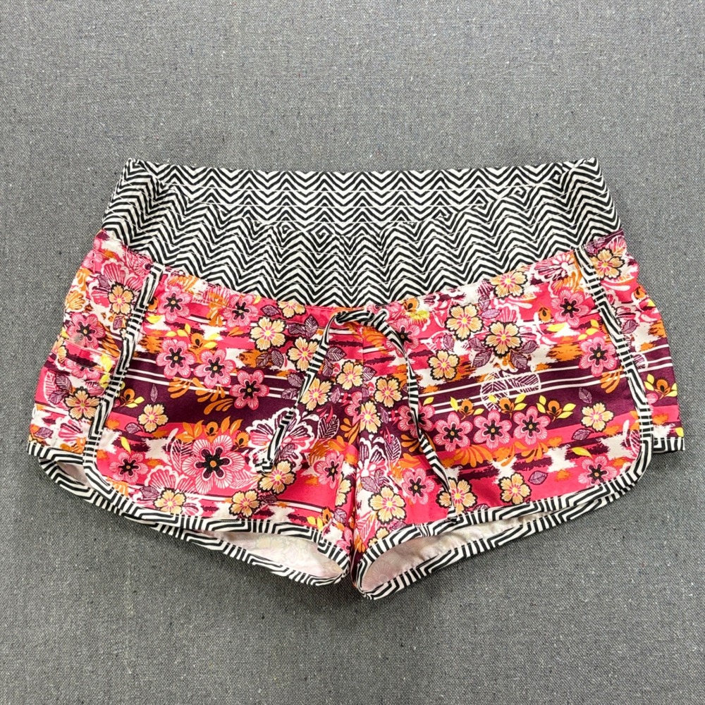 Athleta Womens Floral Chevron Running Athletic Shorts Pink Orange Size 0 Pocket